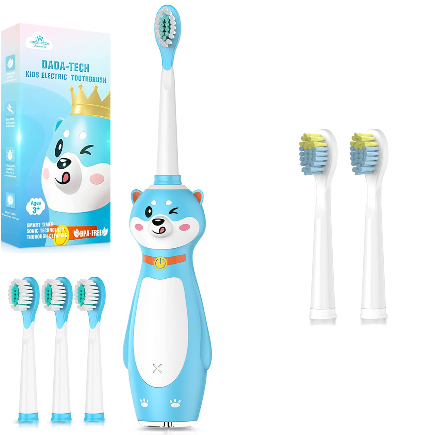 DADA-TECH Kids Electric Toothbrush Rechargeable Blue with Replacement Heads (DT-KE9)