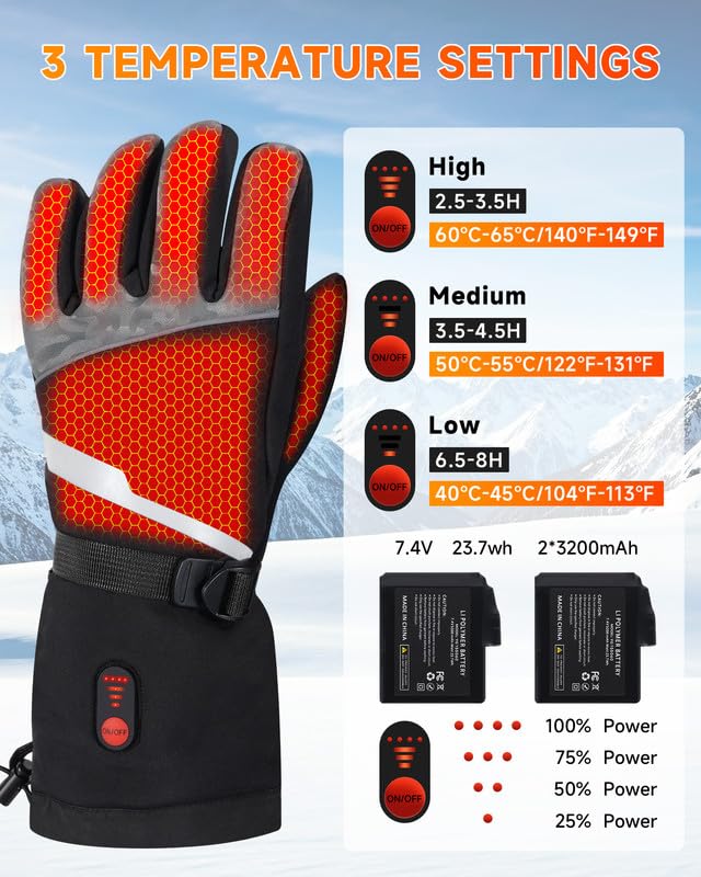 SOPPY Guanti riscaldabili unisex da sci, guanti da ciclismo, guanti invernali riscaldati, con batteria ricaricabile, riscaldati a 3 livelli, per motociclismo, attività all'aperto