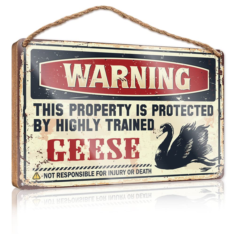 Dtha One Color Signs And Plaques Warning This Property Is Protected By A Highly Trained Geese Wooden Sign Home Decor Farmhouse Fall Door Decor(15X28cm)