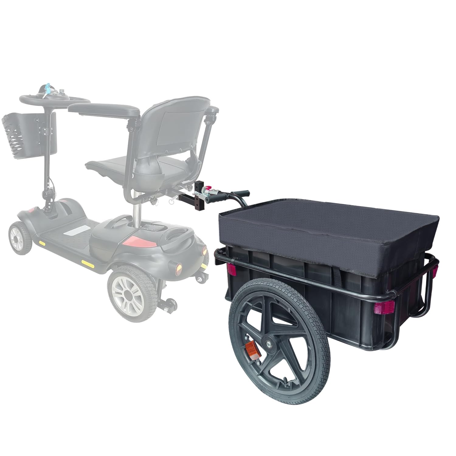 Mobility Scooter Cargo Trailer Heavy Duty with Large Tires &amp; Cover – 66 lbs Capacity, Compatible Universal 1"x1" Hitch Receiver