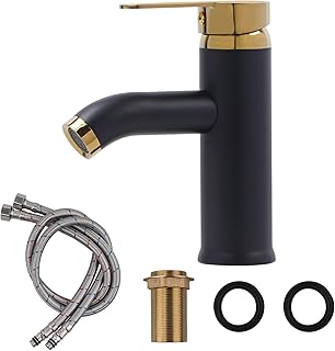 Comprar FALSKT Grifo Cocina Acero Inoxidable 304, Grifo Baño con Manguera, Grif de Baño Lavabo Núcleo de Válvula de Cerámica, Mezclador Monomando Lavabo para WC de Visitas (Oro Negro)