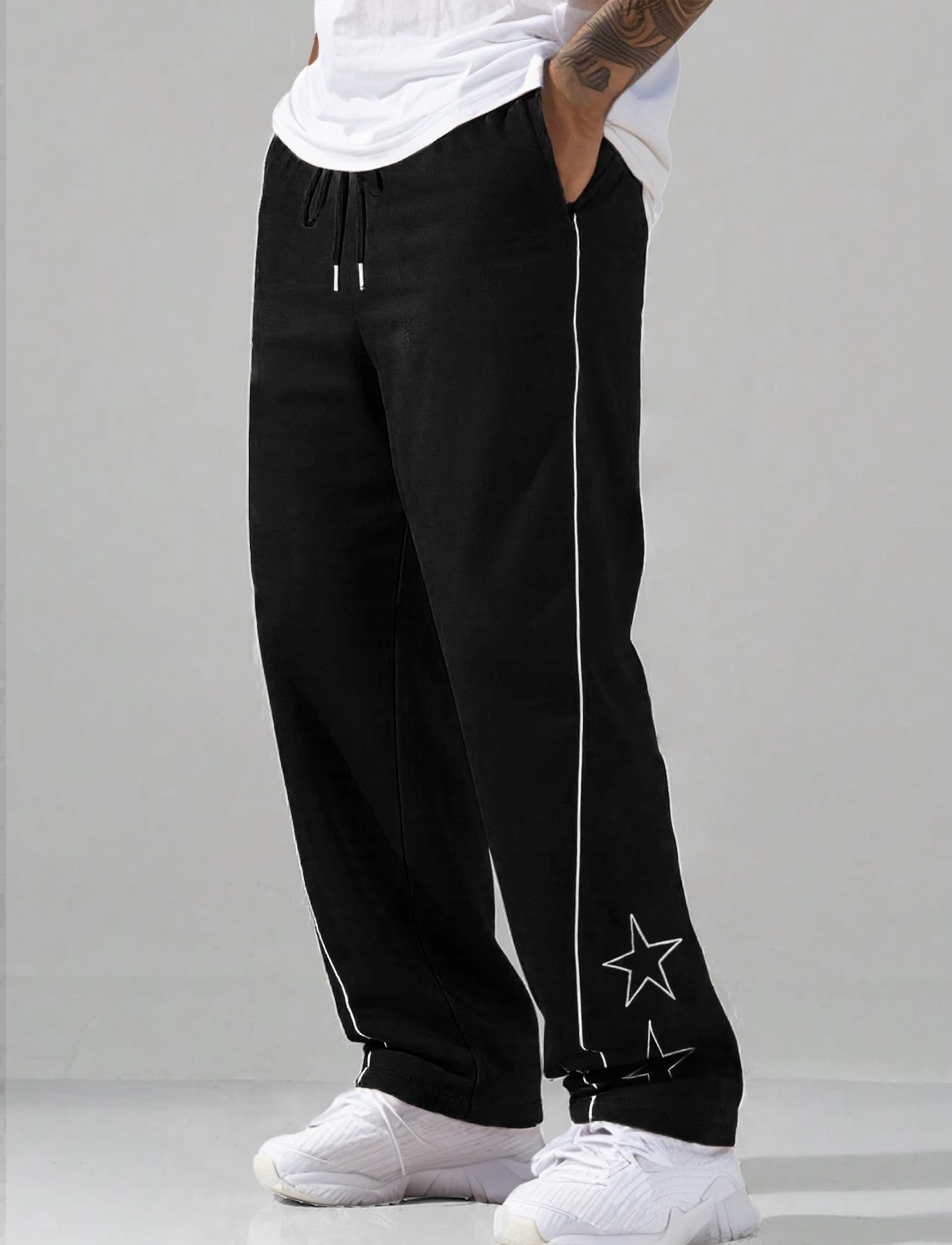 FEOYA Pantalon de Survêtement pour Hommes Y2k Baggy Joggers Adolescents Streetwear à Cordon de Serrage Jogging Pantalon de Harajuku à Jambes Larges Training Sportswear