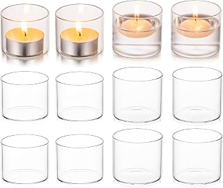 Hewory Tea Light Candle Holders, 12 pcs Clear Glass Votive Candle Holder, Floating Candles & Tealight holders for Wedding Table Decoration Centrepiece Birthday Party Dining Room Living Room Home Decor
