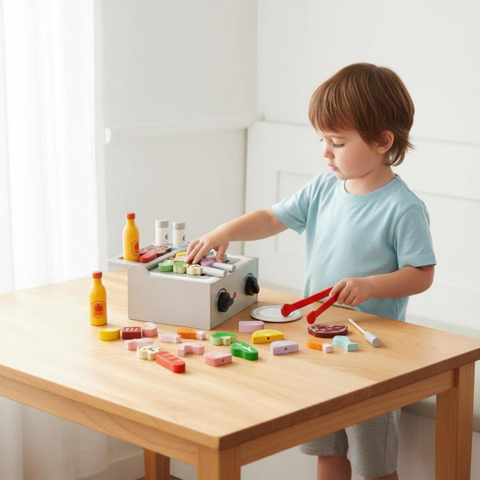 Kinder Spielofen Holz Grillofen Küche Rollenspiel Set Backofen Kochherd Lernspielzeug Förderung Organisieren Stabil Langlebig für Vorschule Kindergarten Zuhause Geschenk