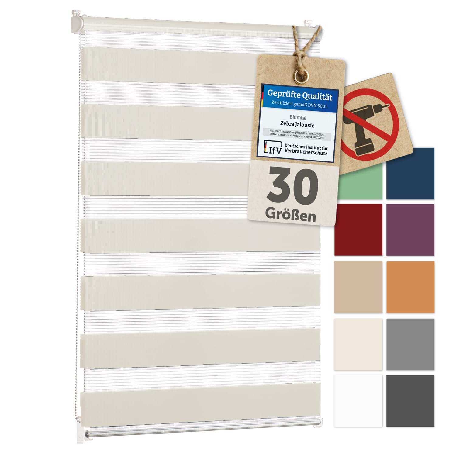 Blumtal Doppelrollo Klemmfix ohne Bohren 50x150 cm - individuell einstellbare Rollos für Fenster ohne Bohren - Fenster Rollos für Innen - leicht installierbare Jalousie Window Blinds Ivory