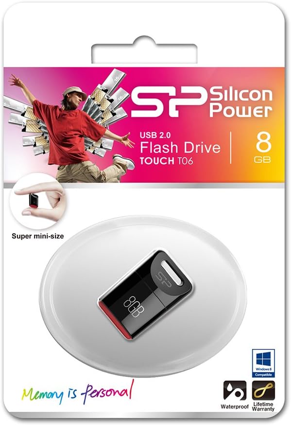 Silicon Power 8GB USB 2.0 T06 Touch Flash Drive, Black (SP008GBUF2T06V1K)