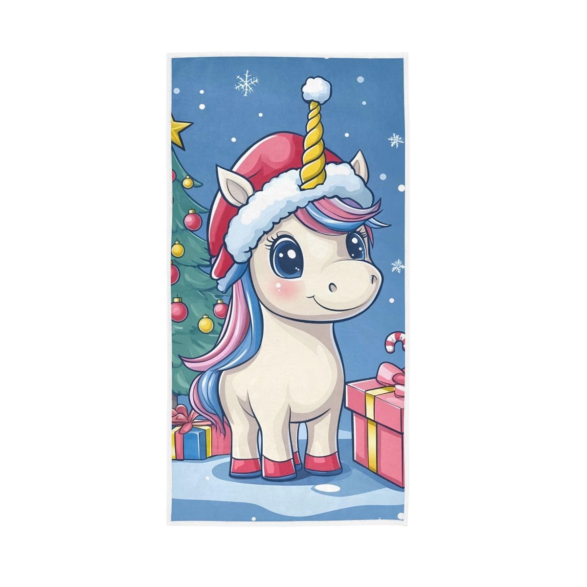 HUYGD Cartoon Unicorn in Christmas Hat Hand Towels Cotton Absorbent Soft Decorative Towel for Bathroom 15 x 30 Inch