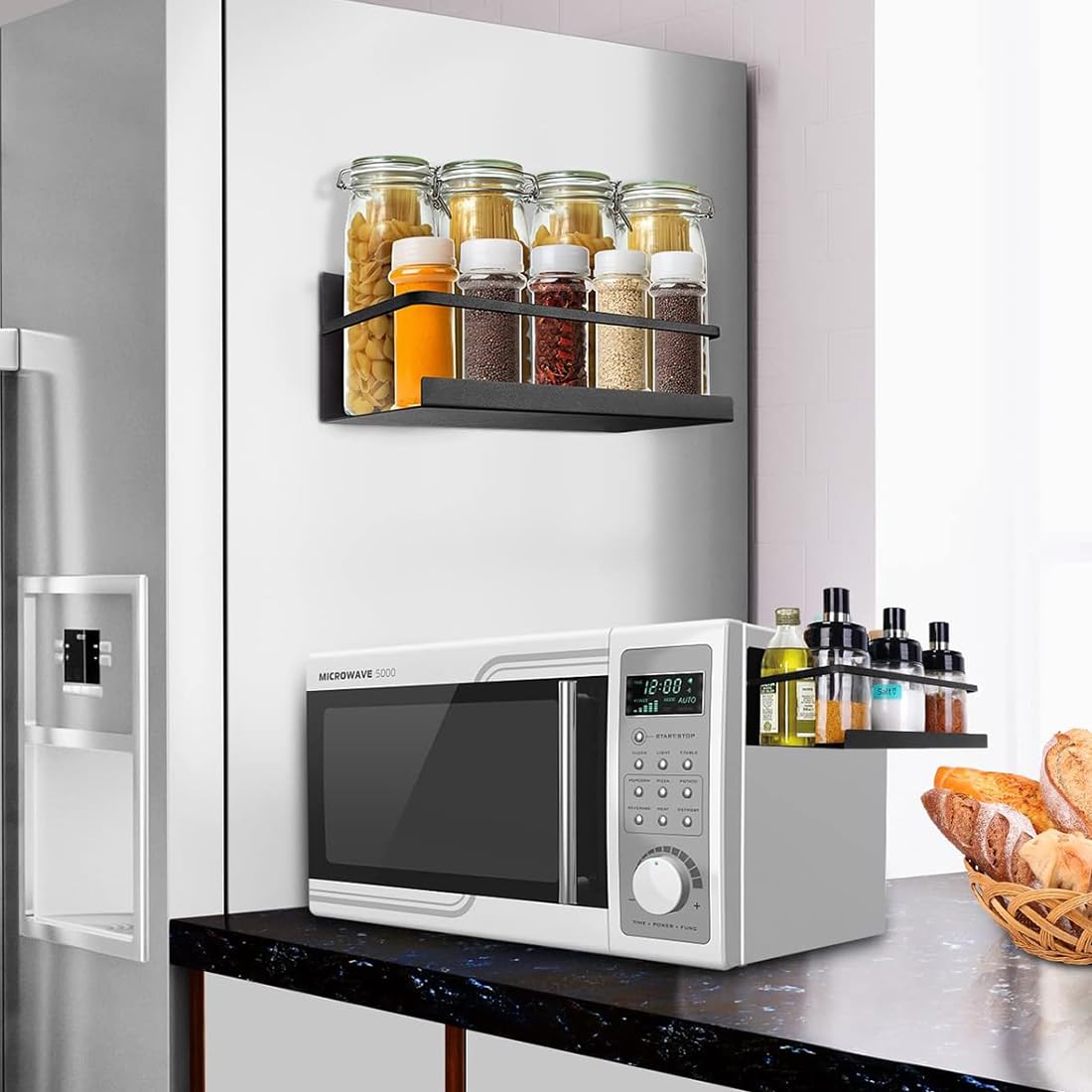 NUOOO Magnetische Ablage für Kühlschrank Regal Magnetisch Kühlschrank Organizer Gewürzregal aus Metal Kühlschrank Magnet Gewürzregal für Gewürze Gläser Flasche Getränke(2 Stück, Schwarz)