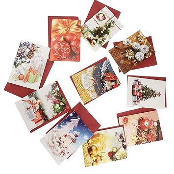 Sellbury 10 Sets Christmas Greeting Cards & Envelopes - Xmas Invitation Cards Decoration