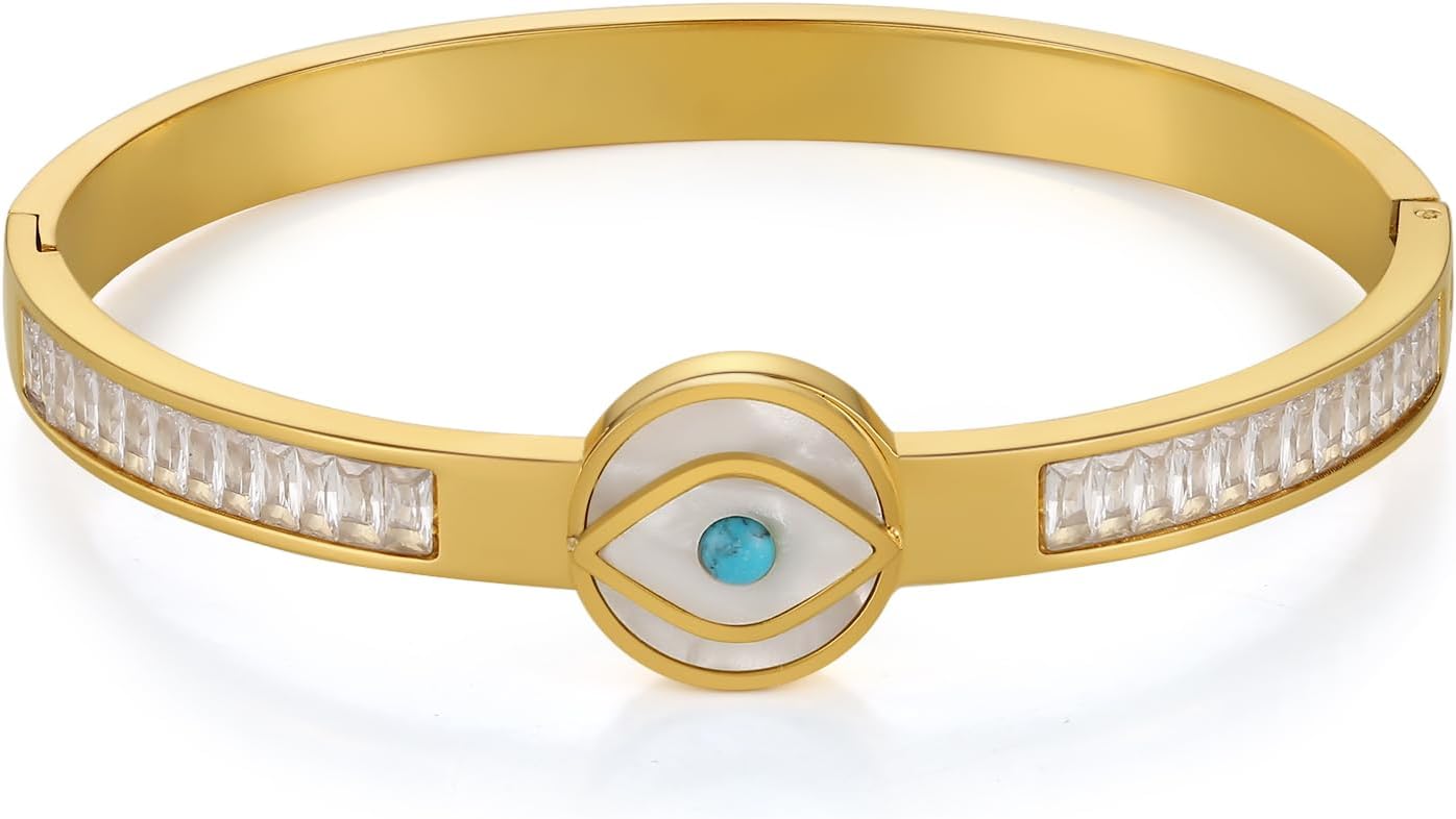STWTR Gold Evil Eye Bracelets for Women, Stainless Steel Lucky Amulet Chain Bracelet Jewelry Gifts