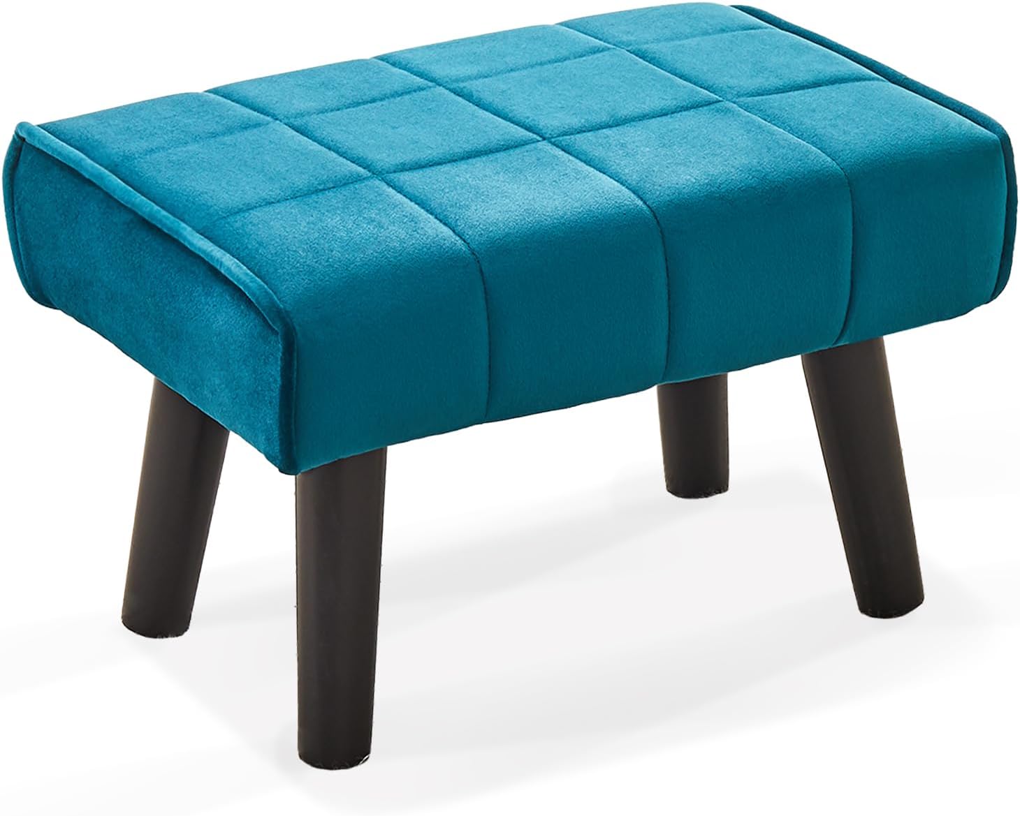 Wimarsbon Small Foot Stool Ottoman Modern Accent Step Stool Seat with Solid Wood Legs Velvet Soft Padded Pouf Ottomans Sofa Footrest Stools 16 inch for Couch Living Room Entryway Teal