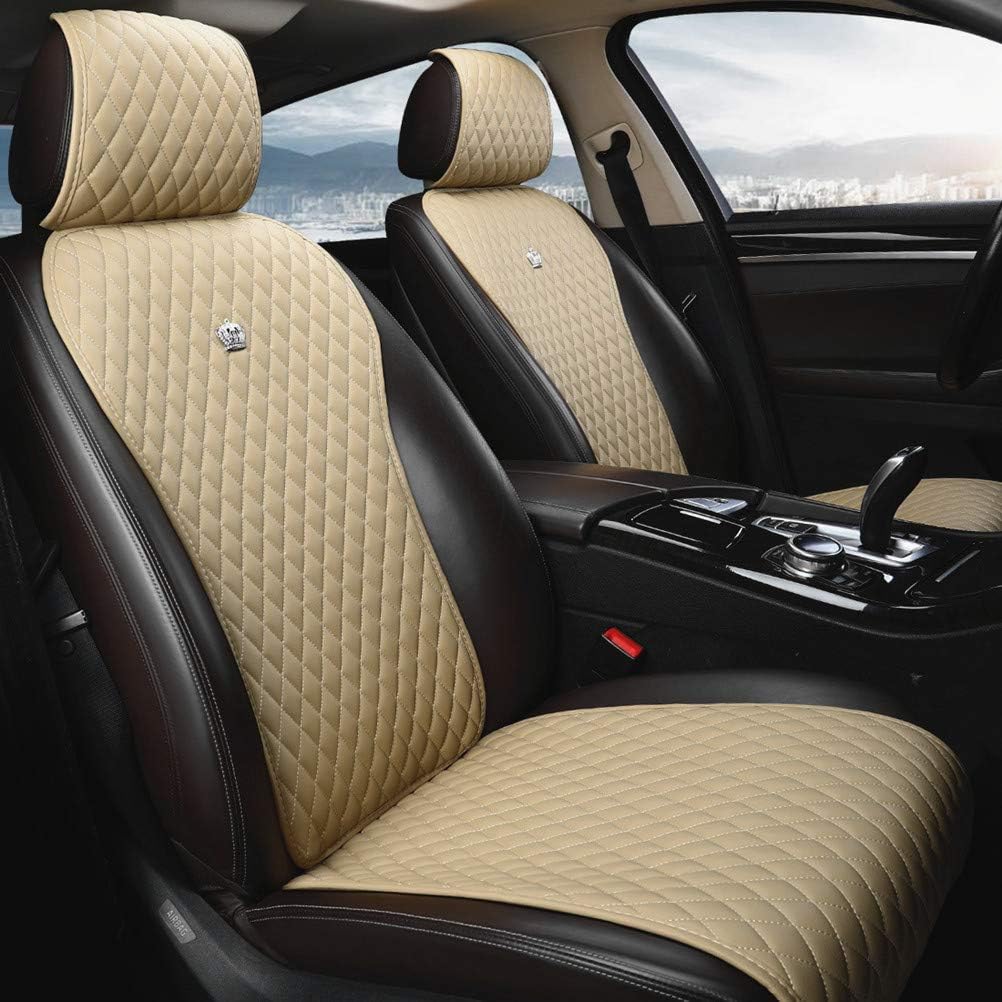 Beige Universal Seat Covers Leather Seat Cushions 2/3 Covered Luxury Seat Protector 11PCS Universal for Car/Auto/Truck/SUV/Van (A-Beige)