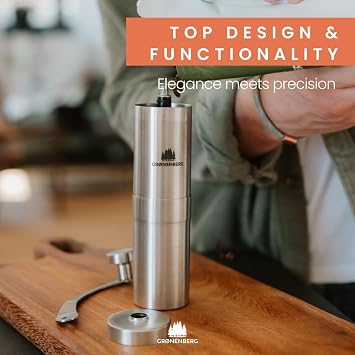 Grönenberg Manual Coffee Grinder with Ceramic Grinding Mechanism, Coffee Grinder, Espresso Grinder, Stainless Steel, Fully Adjustable Coarseness Setting