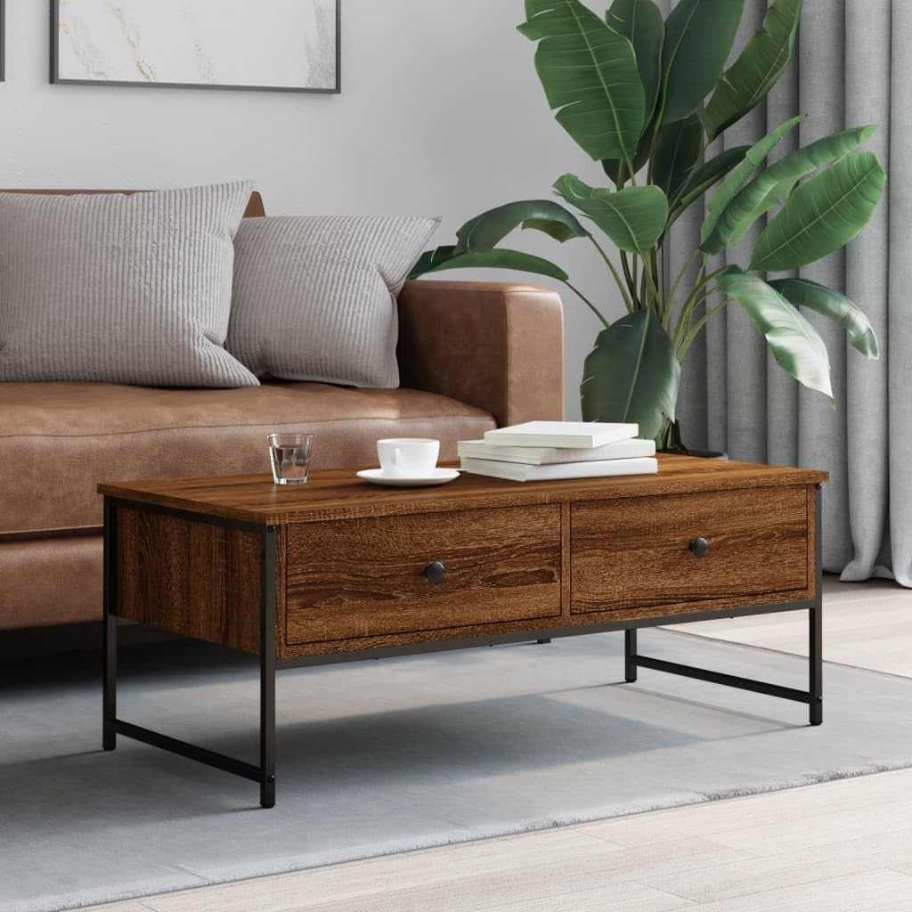 Homgoday Tavolino da caffè in rovere marrone, 101 x 49 x 39,5 cm, in legno ingegnerizzato, tavolino da tè per soggiorno, sala d'accoglienza degli ospiti, camera da letto e mobili da ufficio