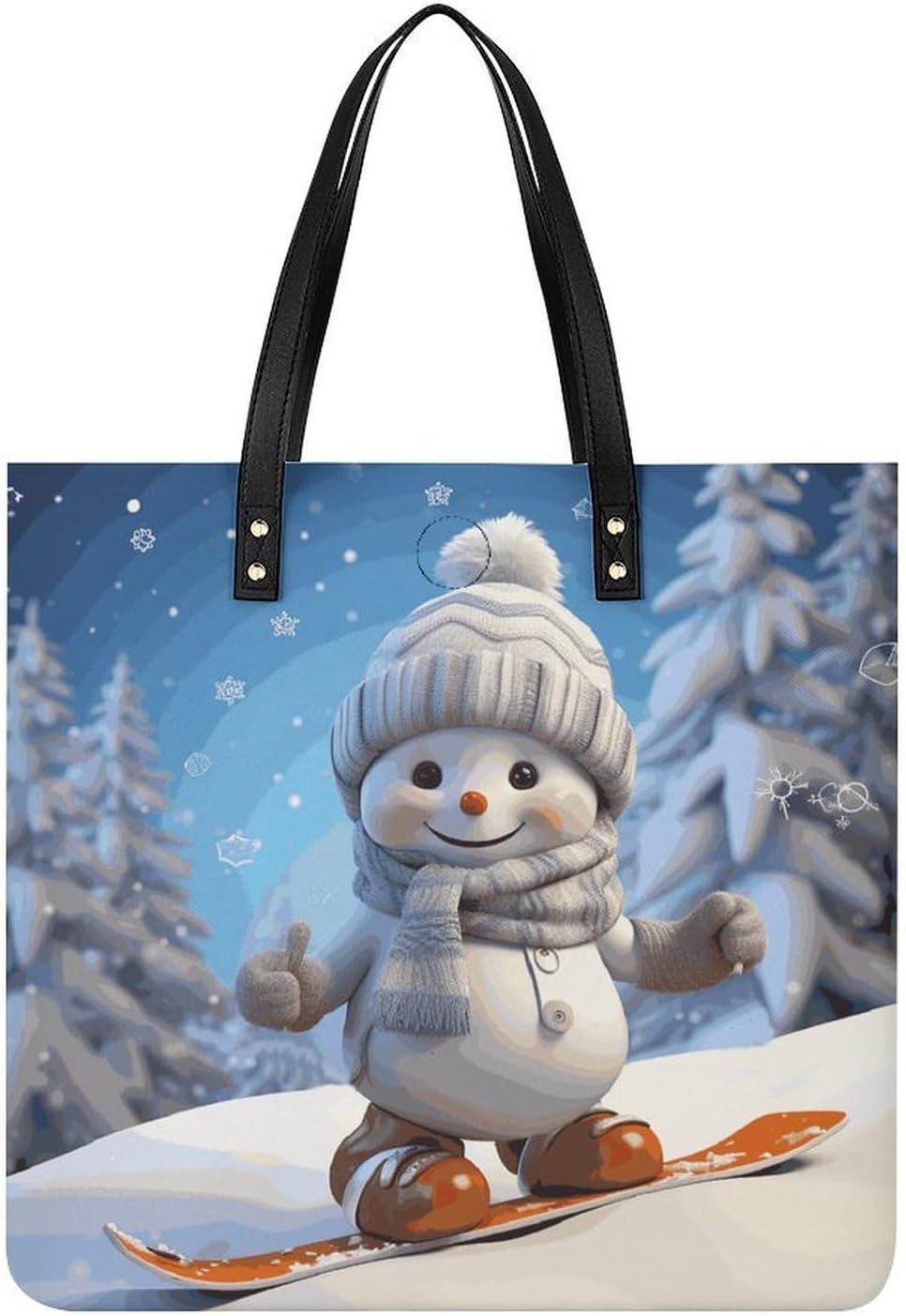 Cute Snowboard Snowman Handbags Large Capacity, Tote Bag Stylish Slouchy, Shoulder Bags for Work Beach Travel And Shopping Grocery.