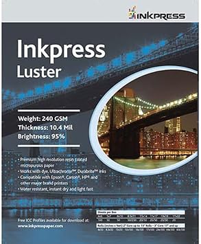 Luster, Single Sided Inkjet Paper, 240gsm, 10.4 mil., 13x19", 20 Sheets