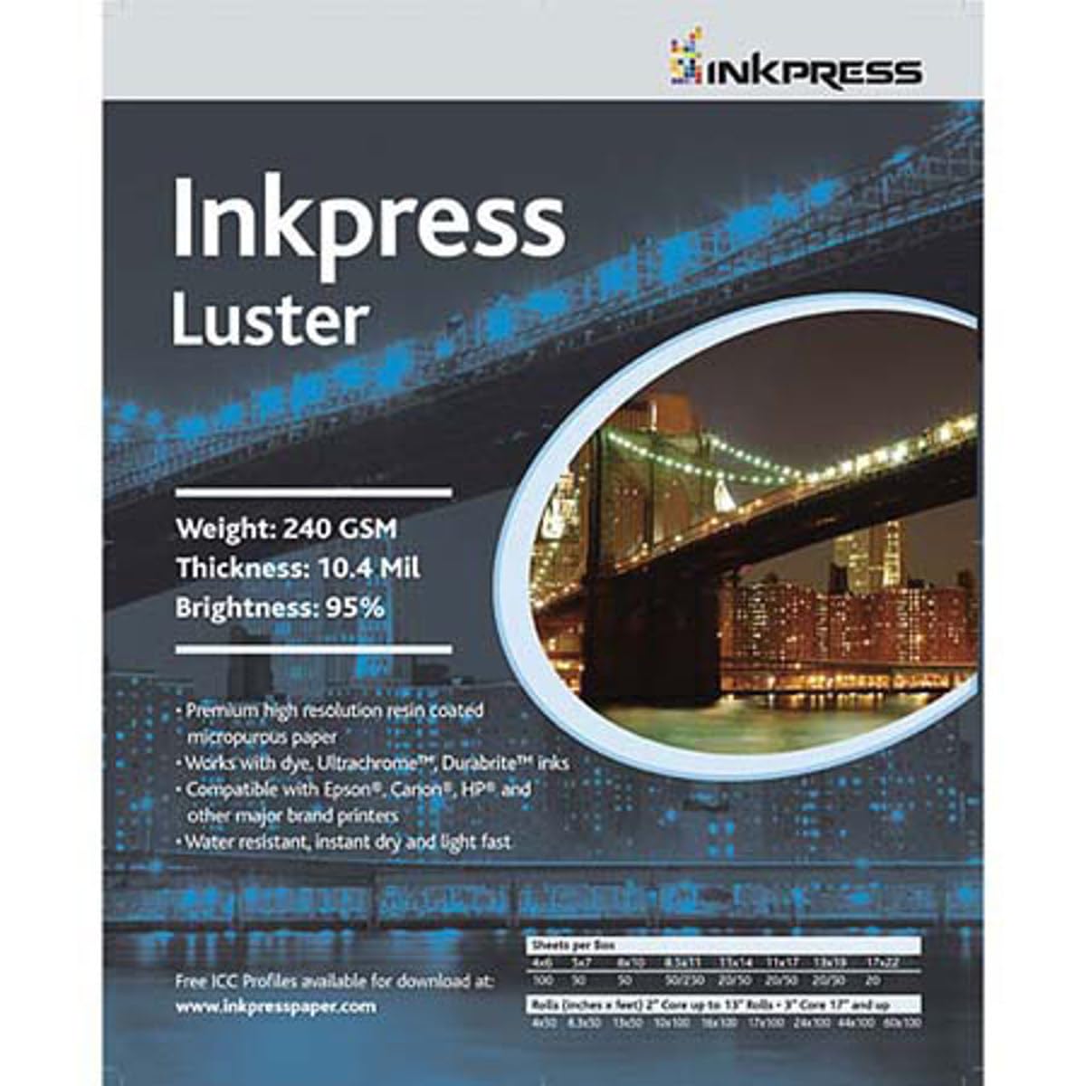 Inkpress PCL131920 Commercial Luster Inkjet Paper 13in. X 19in. 20 Sheets