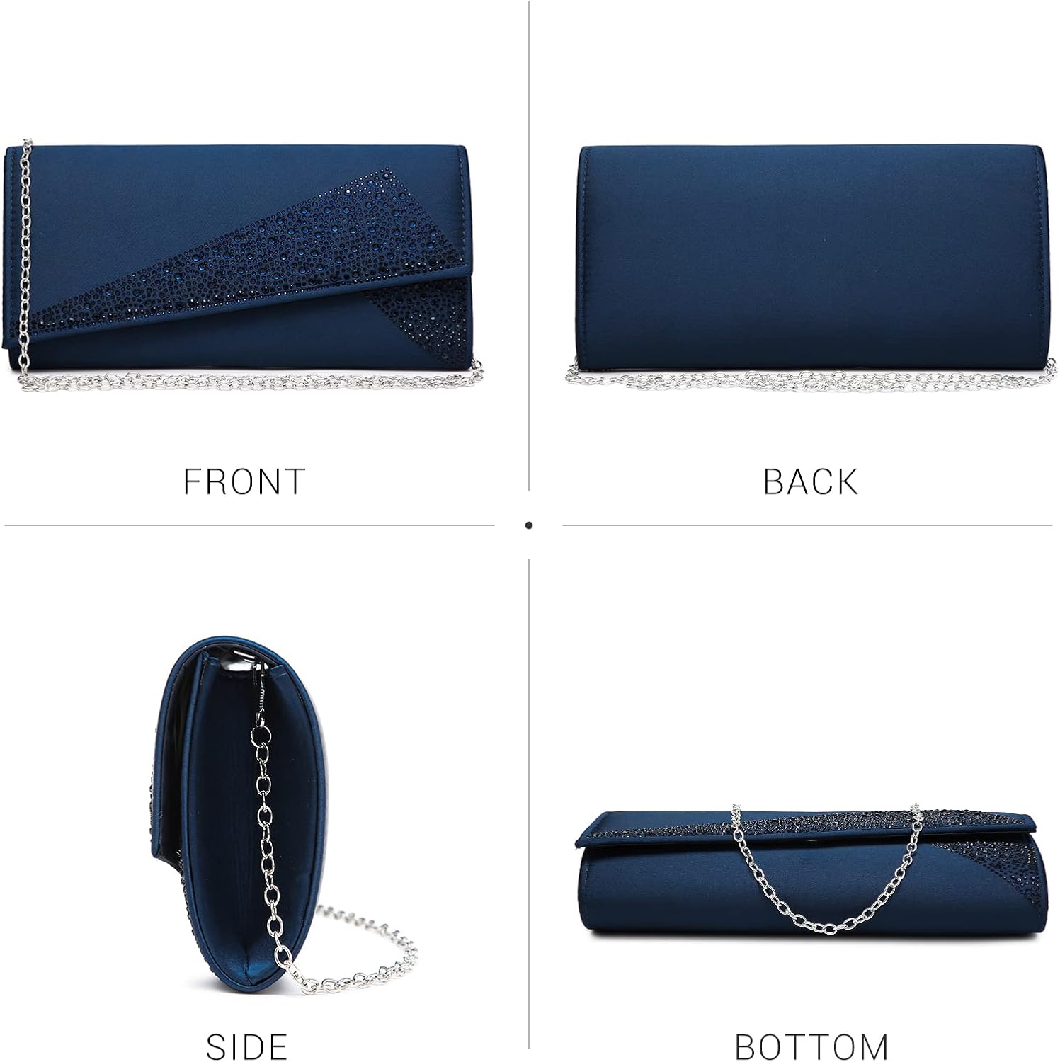 Dasein Women's Satin Rhinestone Clutch Evening Bags Sparkle Glitter Shiny Purse Handbag for Party Wedding Cocktail Prom - Image 3