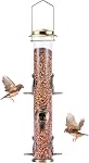 MIXXIDEA Metal Bird Feeder with 6 Feeding Ports, Bird Feeders for Outdoor Hanging, 16 inch Tube Bird Feeder with Steel Hanger & Hard Plastic, Attracting for Wild Birds (Copper)