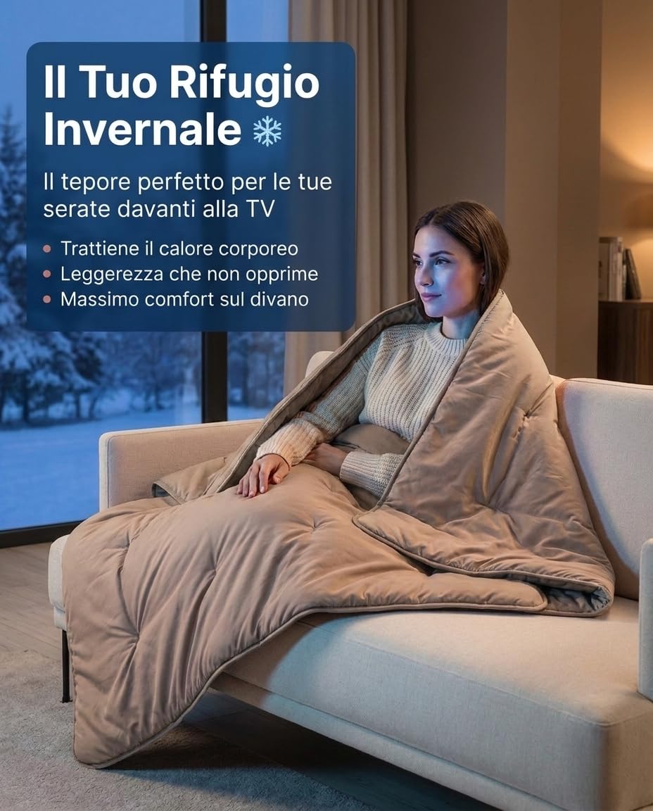 Caleffi - Plaid Scaldotto Coperta Divano 130x170, Tortora, Made in Italy