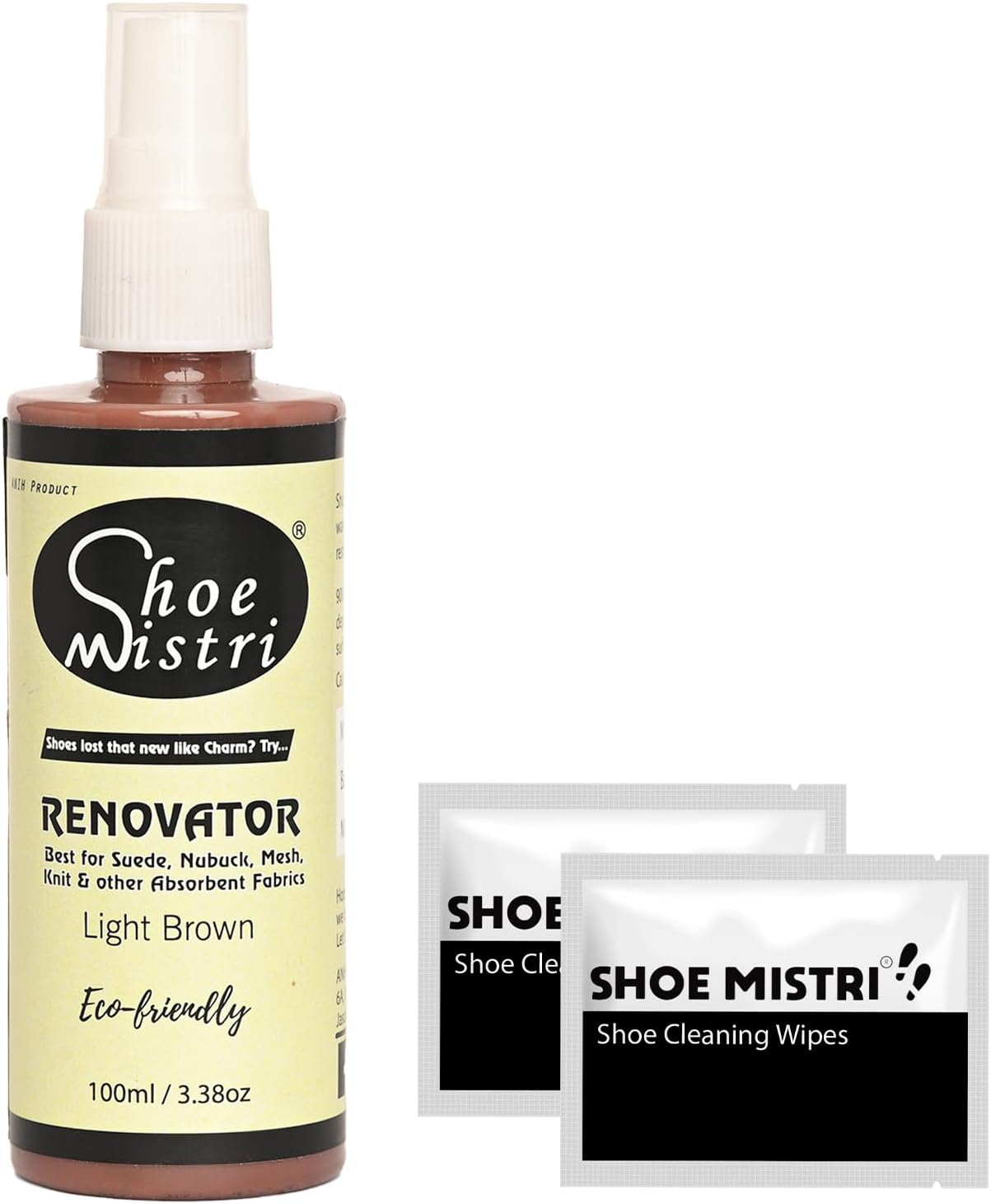 Shoe Renovator and Cleaning Wipes, Polish Spray, Long Lasting Shine Color for Suede, Nubuck, and other absorbent Fabrics