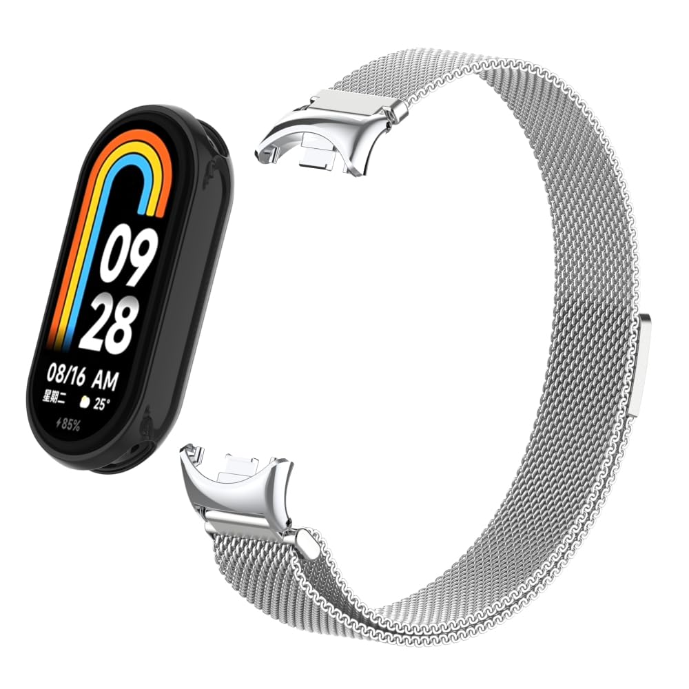 HchenH Bracelet Compatible with Xiaomi Mi Band 8, Stainless Steel Metal Adjustable Replacement Strap, Soft Breathable