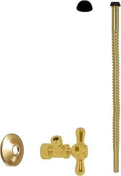 Westbrass D105K12X-01 5/8" x 3/8" OD x 12" Corrugated Riser Supply Line Kit with Cross Handle Angle Supply Shut Off Valve for Faucet and Toilet, Polished Brass