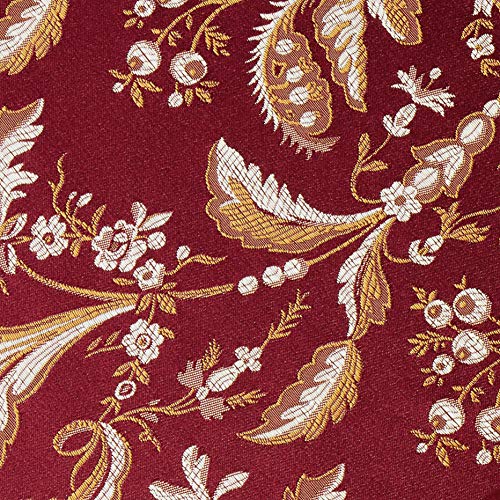 Violet Linen Luxury Damask Floral Design, Polyester Jacquard, With Fringes, Burgundy, 60 Inch Round, Seats 4 Pepole, Tablecloths #TOP3