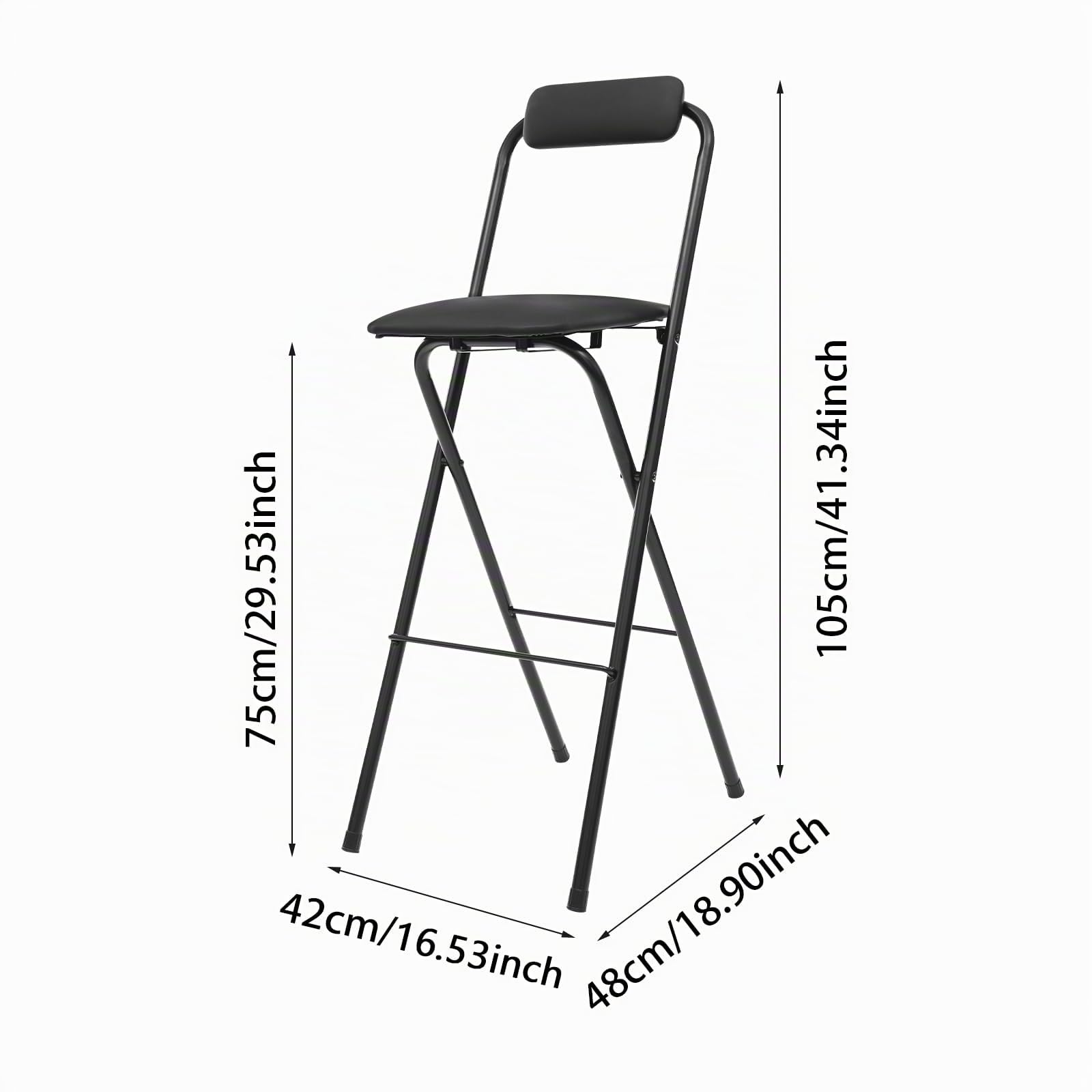 Sgabello da bar portatile per esterni, 75 cm, pieghevole, con seduta imbottita in schiuma e capacità di carico di 125 kg, seduta moderna per risparmiare spazio in cucina e bar (nero)
