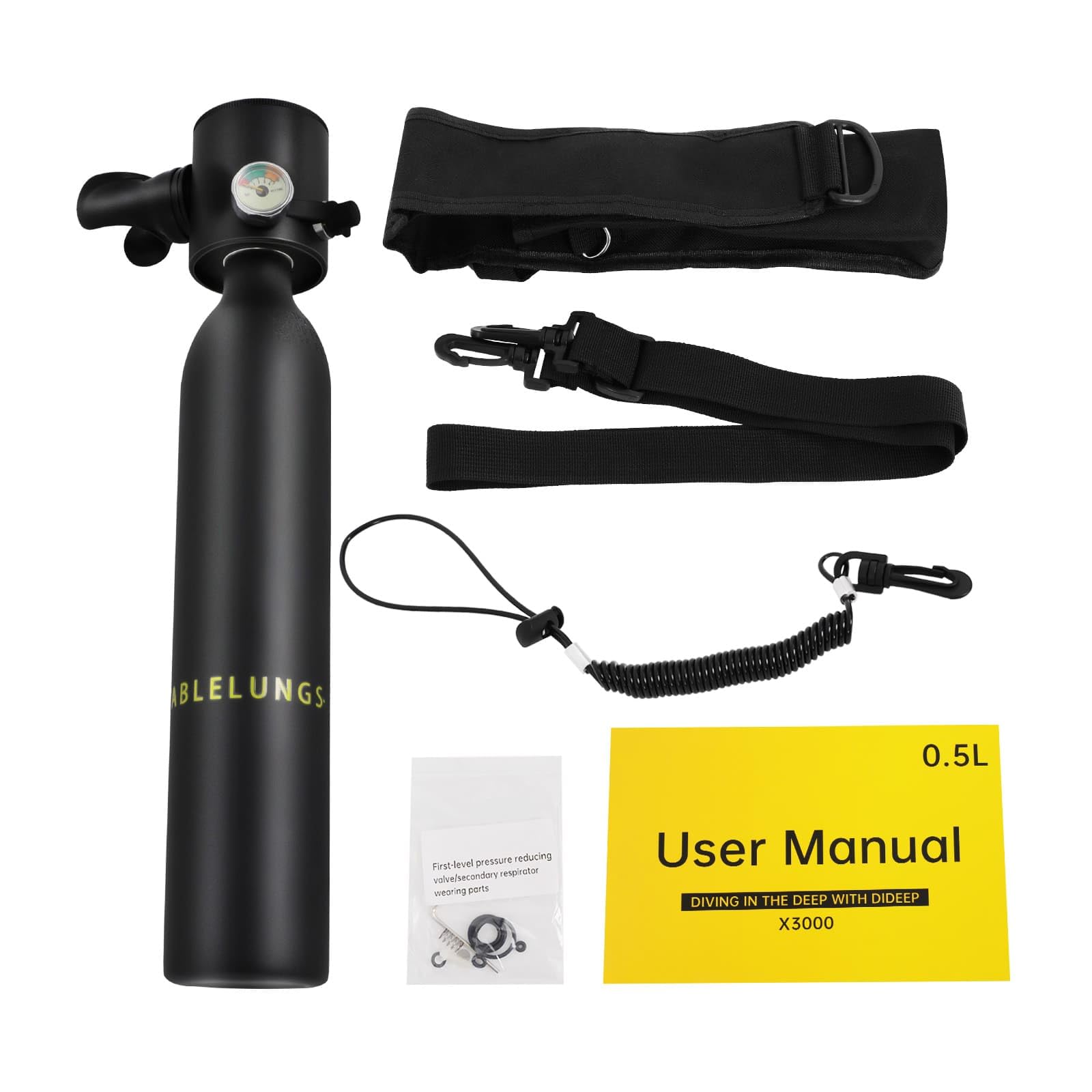 Mini Bouteille de Plongée 0.5L, Bouteille d'oxygène Plongée 5 à 10 Minutes, Sécurité Professionnelle avec Plaque Anti-Explosion, Alliage d'Aluminium, sous-Marine Equipement