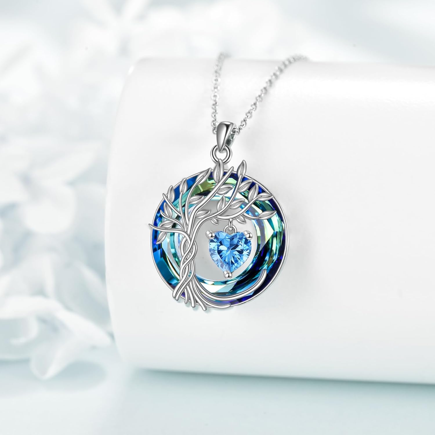 POPLYKE Tree of Life Necklace 925 Sterling Silver Birthstone Pendant Necklaces with Crystal Anniversary Birthday Wedding Jewelry for Mom Her Wife Sister - Image 5