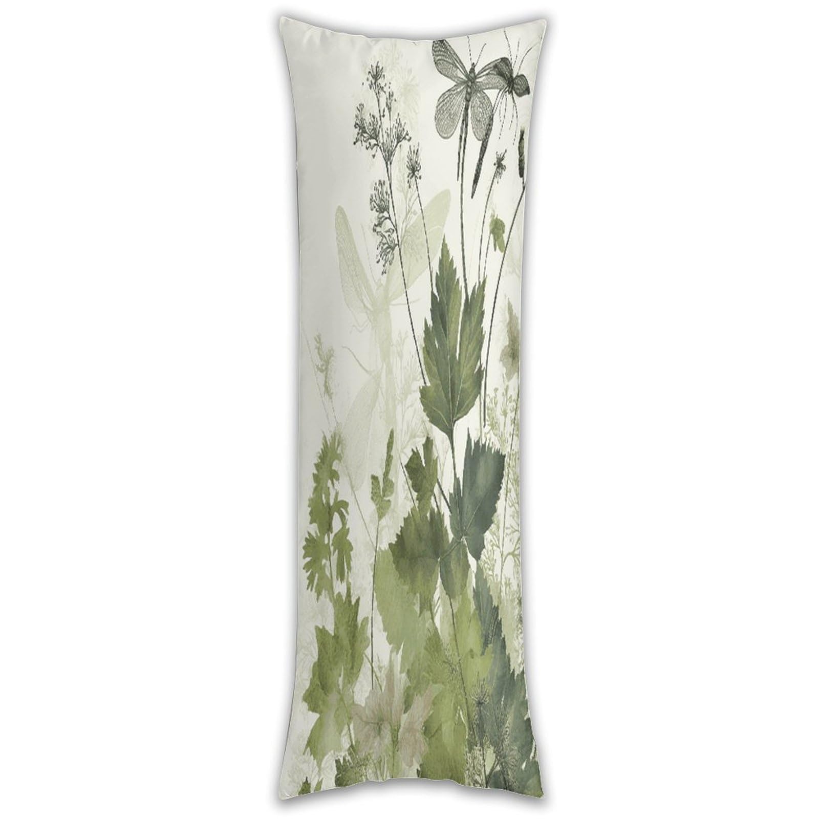 Foliage and Herbs with Dragonflies Winged Pillow Case Breathable Absorb Sweat Long Pillowcover Exquisite Unique Pillow Protector for All Seasons Hot Sleepers Body Pillowcase