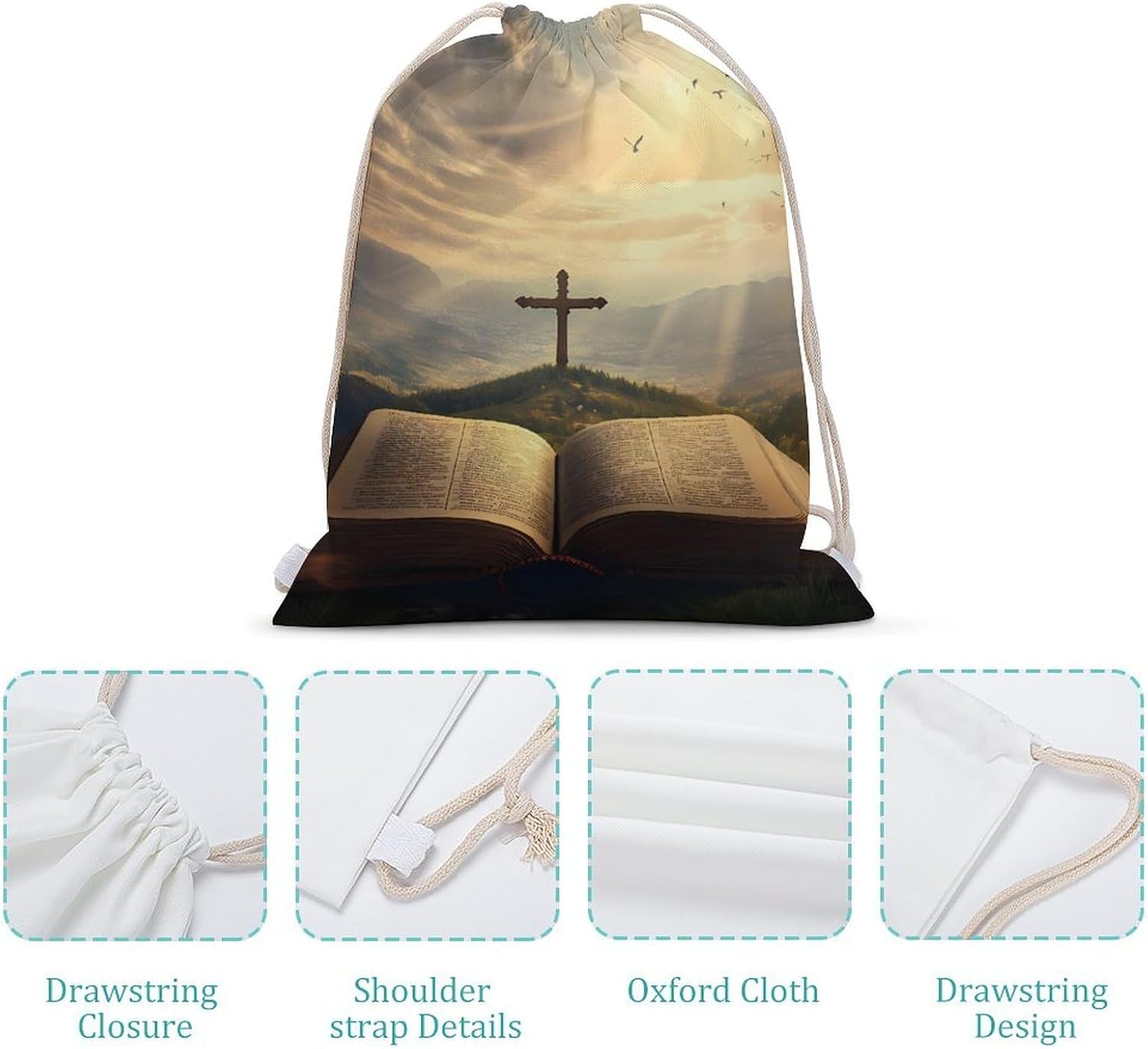 Crosses And Book Drawstring Backpack Gym Bag Draw String Back Bags for Sports Tennis Party Favor