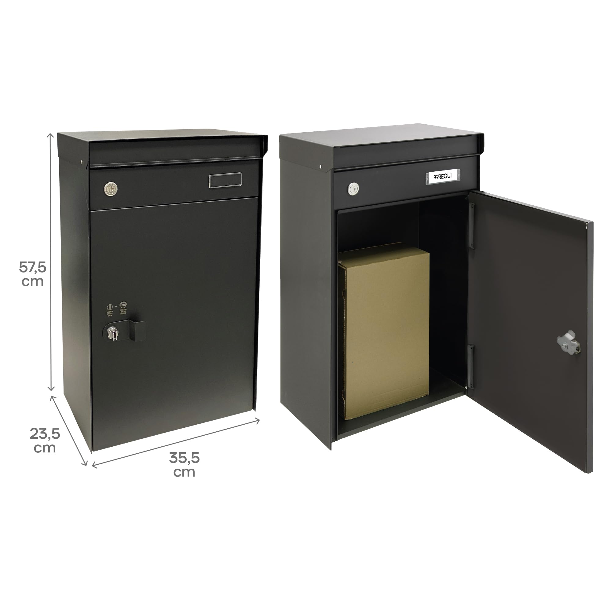 ARREGUI Frontpack Mail EP2214 Buzón de Correo y Paquetería | Buzón Individual de Acero para Correo Postal y Paquetería Grande | Buzón para Paquetes | Negro