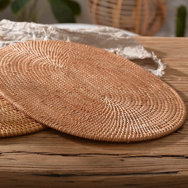 Ovale rotan handgemaakte placemat, gevlochten mat hittebestendige hete isolatie, vintage natuurlijk decor tafelblad servies, rustiek decor - België