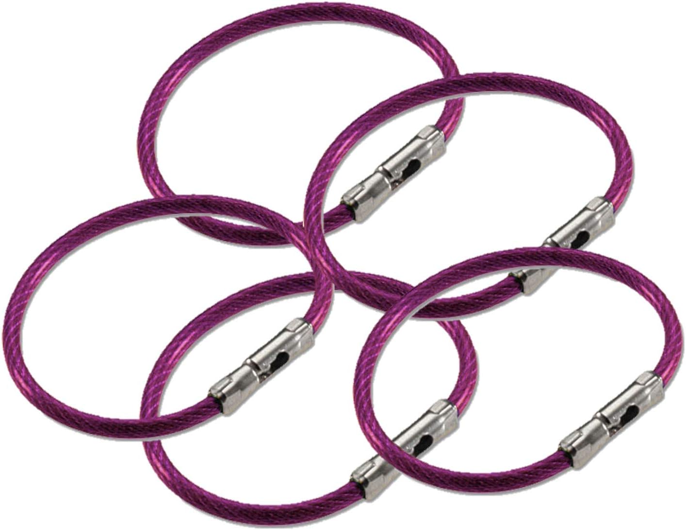 Lucky Line 5" Flex-O-Loc Cable Key Ring, Galvanized Steel, Corrosion-Resistant, Magenta, 5 Pack (7116805)