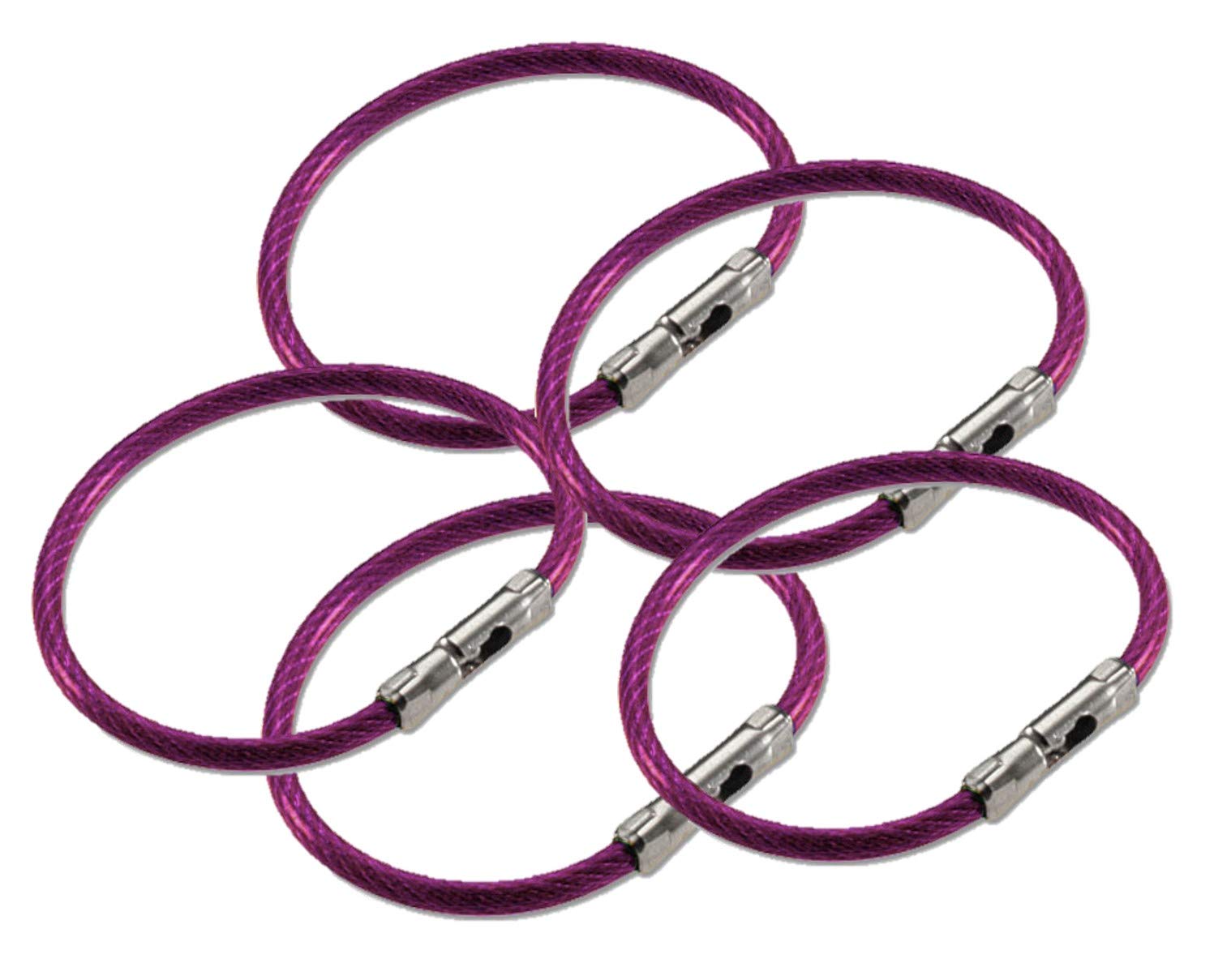 Lucky Line 5" Flex-O-Loc Cable Key Ring, Galvanized Steel, Corrosion-Resistant, Magenta, 5 Pack (7116805)