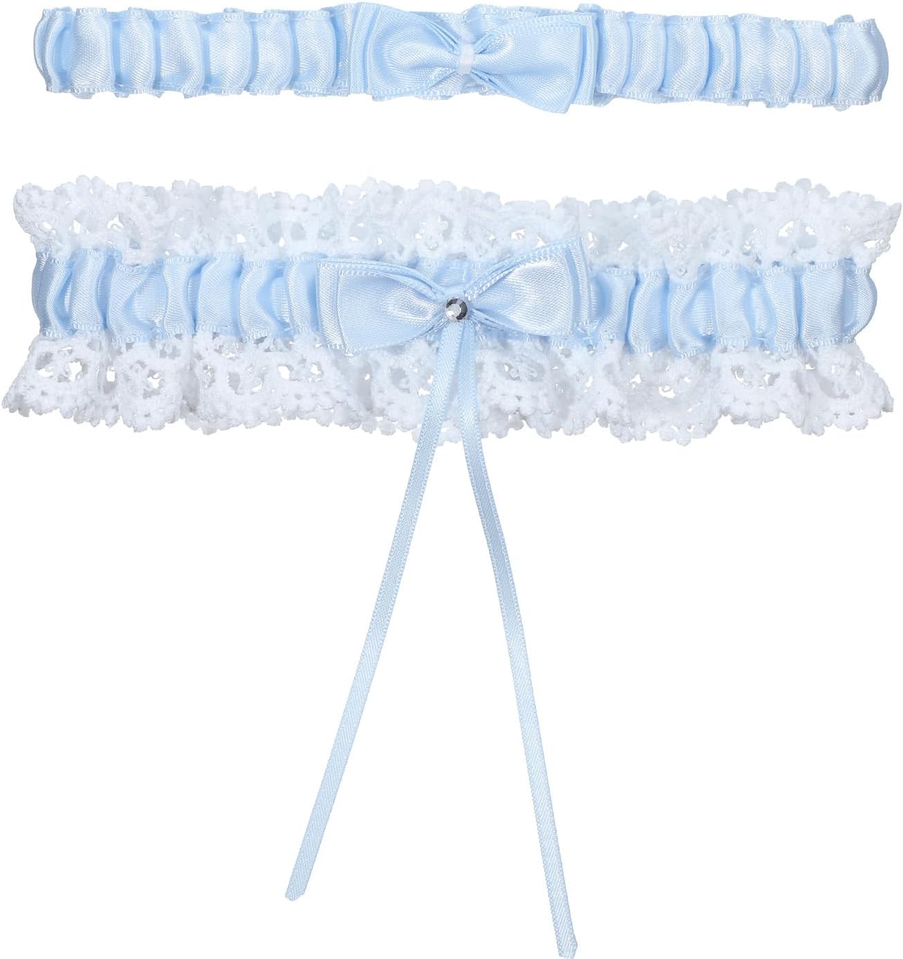 Wedding Garter for Bride 2Pcs Floral Lace Blue Bridal Garter Belt with Bow Bridal Accessories