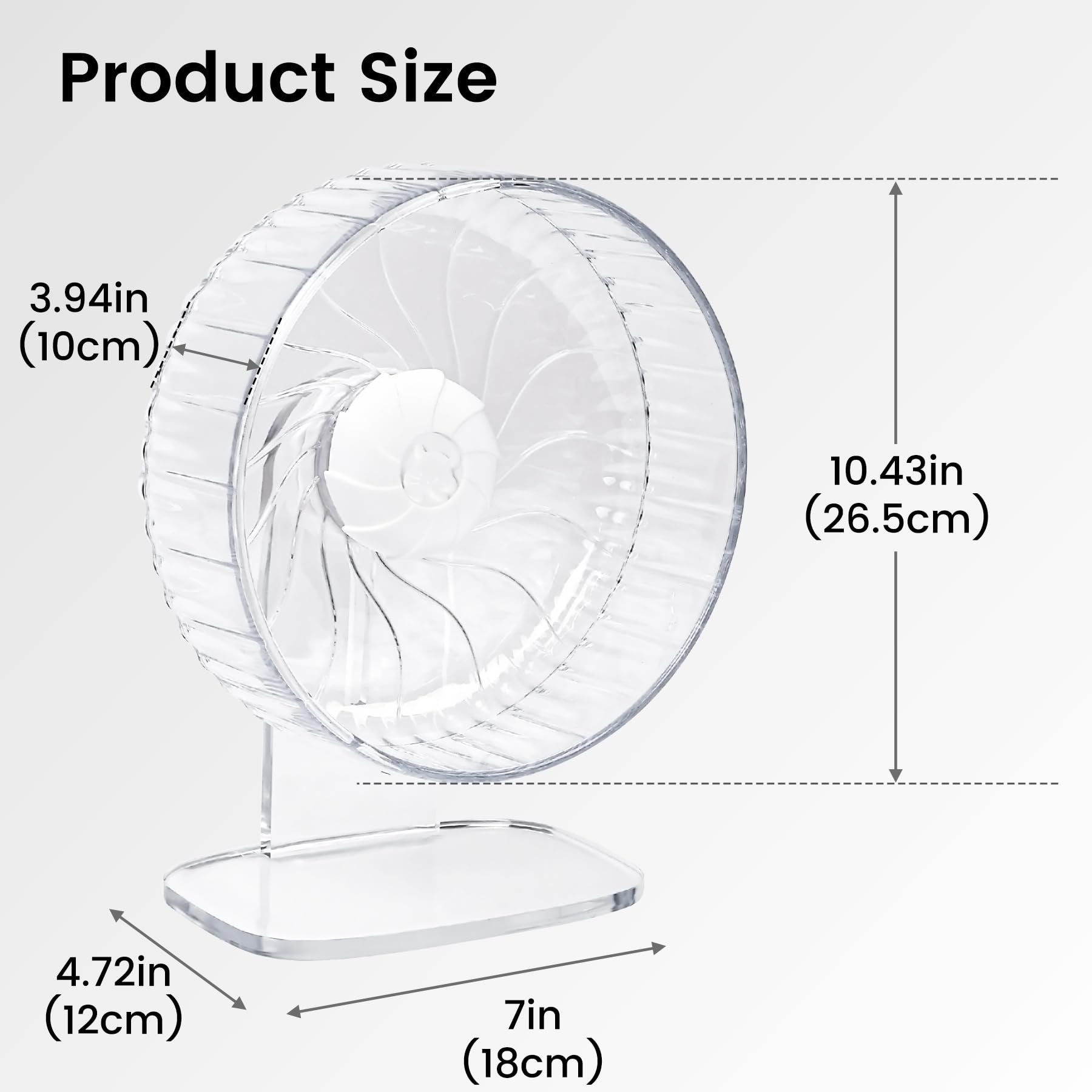 Silent Hamster Wheel, 10in Hamster Wheel with Adjustable Stand, Double-Bearing Quiet Spinner for Syrian Hamsters, Hedgehogs, Mice & Small Pets, Clear - image 5