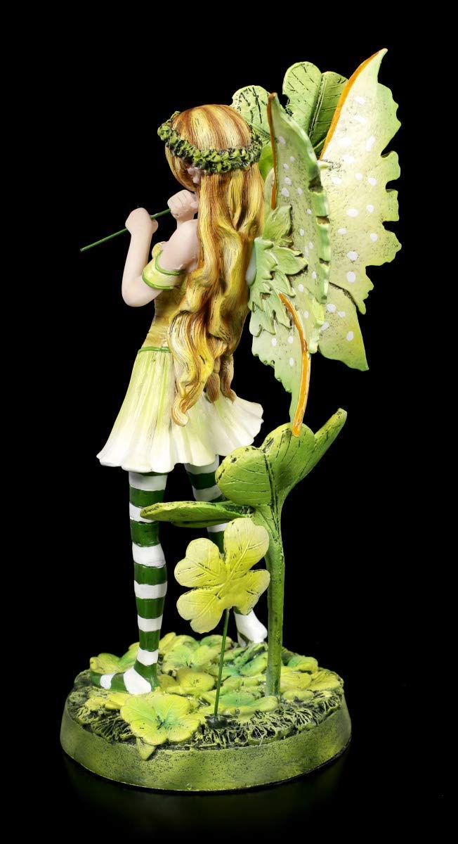 Figuren Shop GmbH Elfen Figur - Tanja mit vierblättrigen Kleeblatt | Skulptur, Statue, Fee, Deko-Figur, Deko-Artikel, H 19 cm