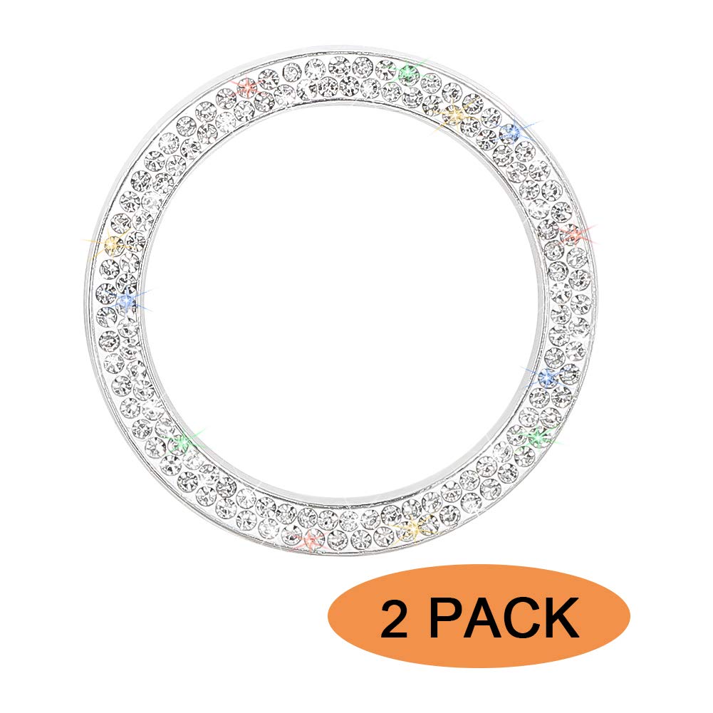 Bling Car Accessories SAVORI Crystal Rhinestone Emblem Sticker Ring Bling Car Decor Push to Start Button Ignition Ring Car Interior Accessories Cute Car Decals for Women Girl 2PCS (White)