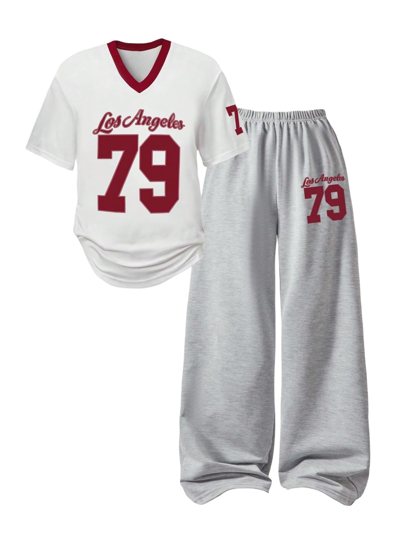 SOLY HUX Girl's Sporty Outfits Number Graphic Jersey Shirt and Baggy Sweatpants Suit 2 Piece Set