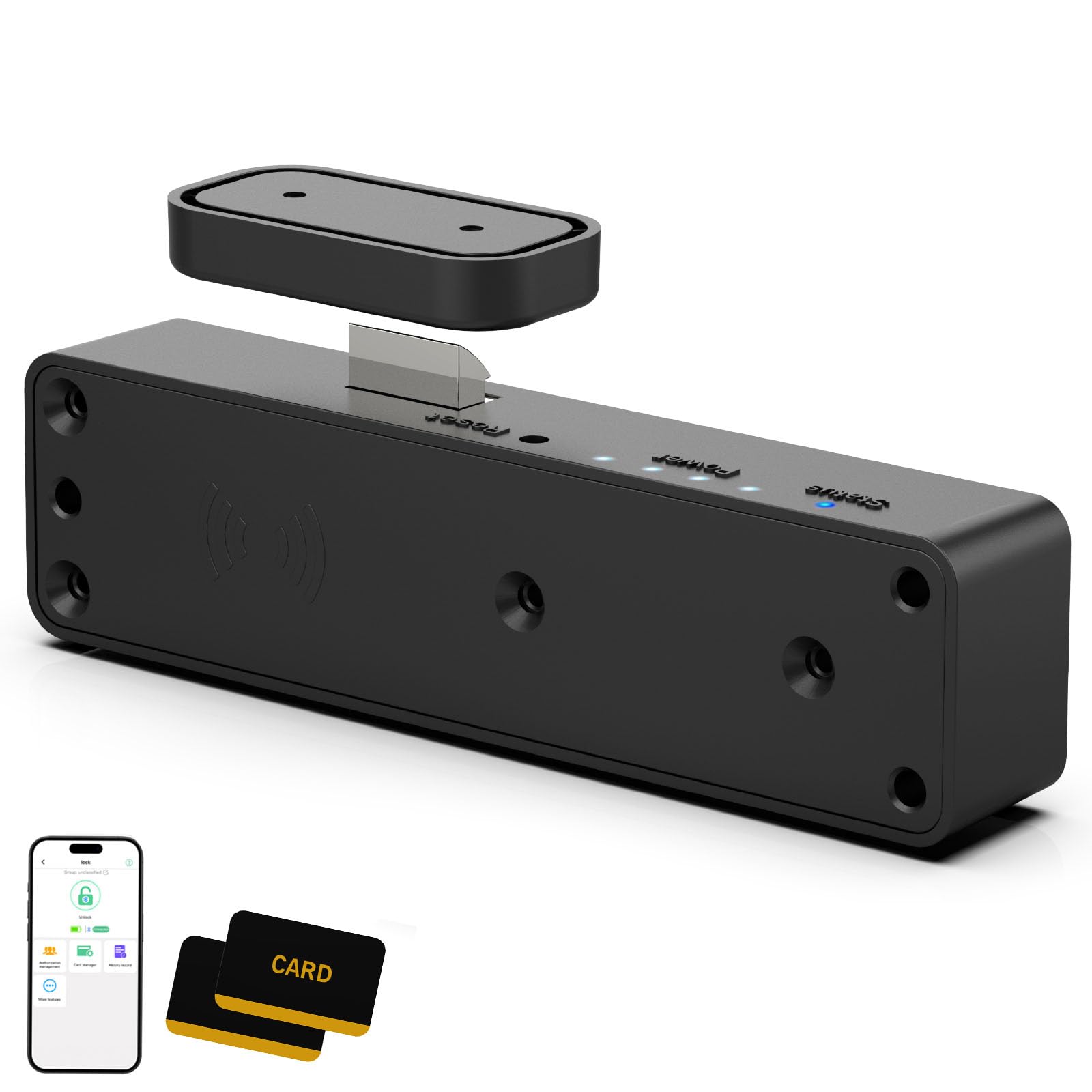 Bestkid Cerradura de gabinete NFC con tarjeta RFID, cerradura de cajón oculta delgada para seguridad infantil, archivador de licor, cocina, despensa, muebles, cajón de doble capa, no requiere taladrar