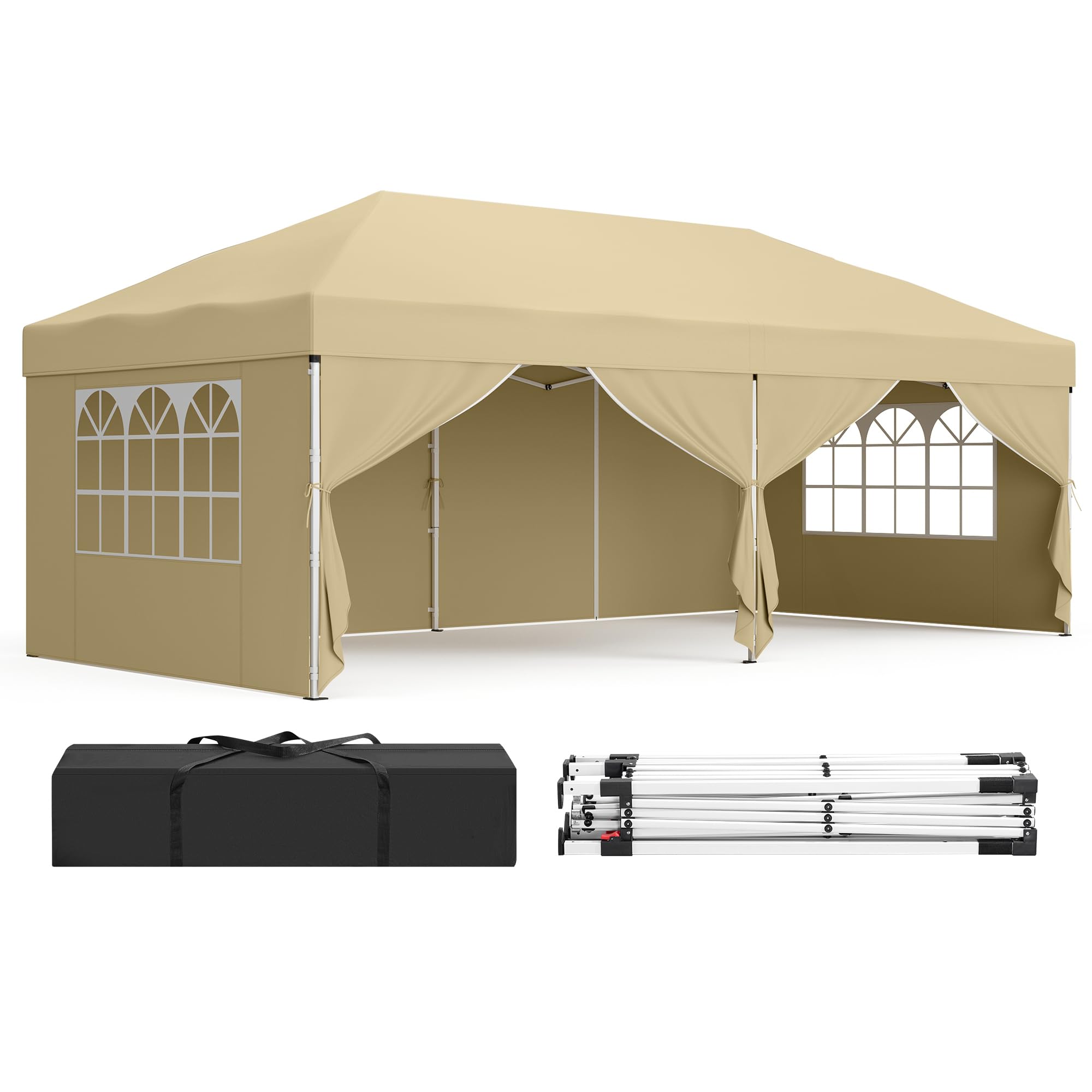 SONGMICS Gazebo with Sides, Pop Up Gazebo, UPF 50+, Drizzle-Resistant Folding Canopy Tent, Heavy-Duty Outdoor Shade with Carry Bag, Marquee, Garden, Patio, Party, 6m x 3m, Beige GCT204LZ01