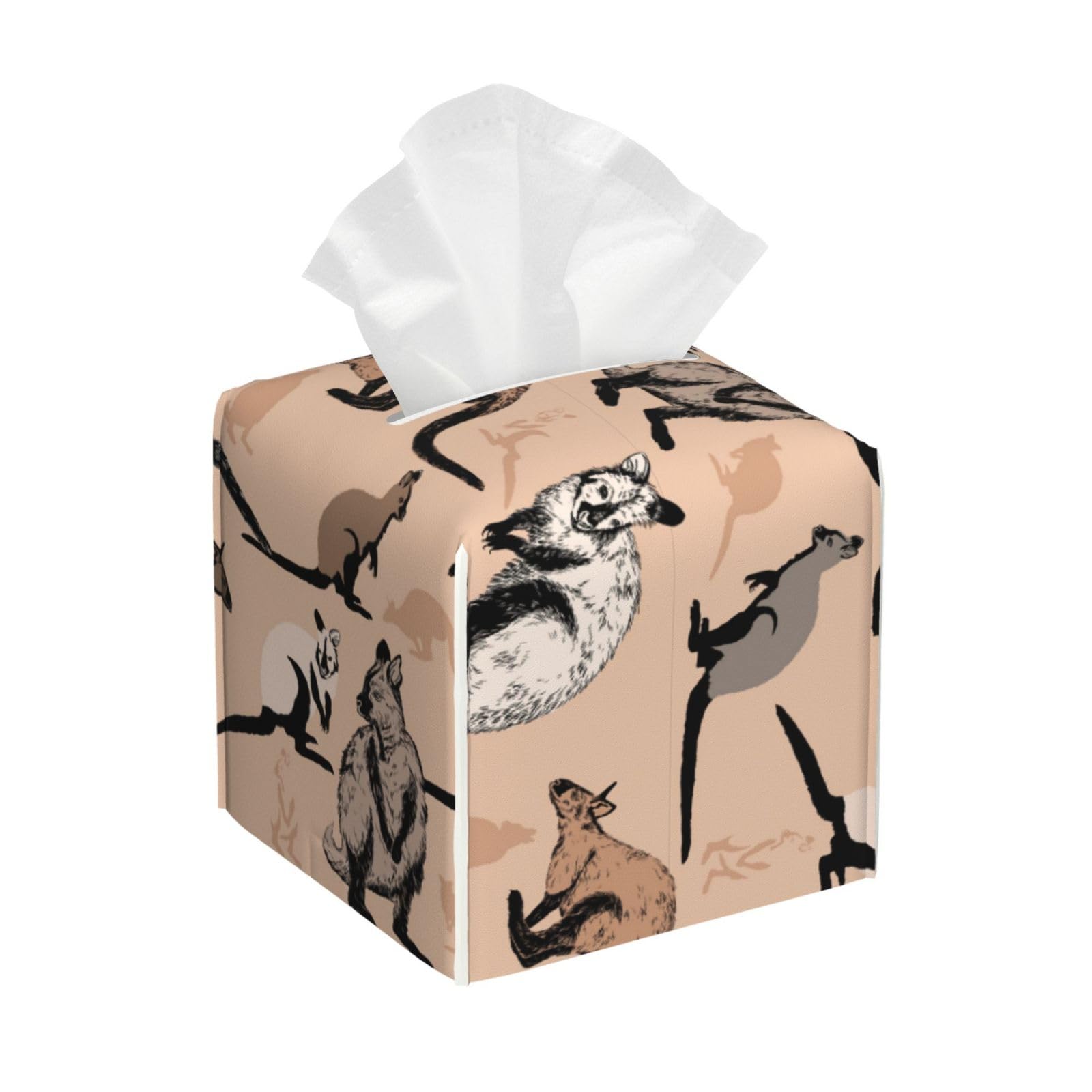 Australian Kangaroo Pattern Square Tissue Box Cover with Modern and Stylish Bottom Tissue Box Storage Space