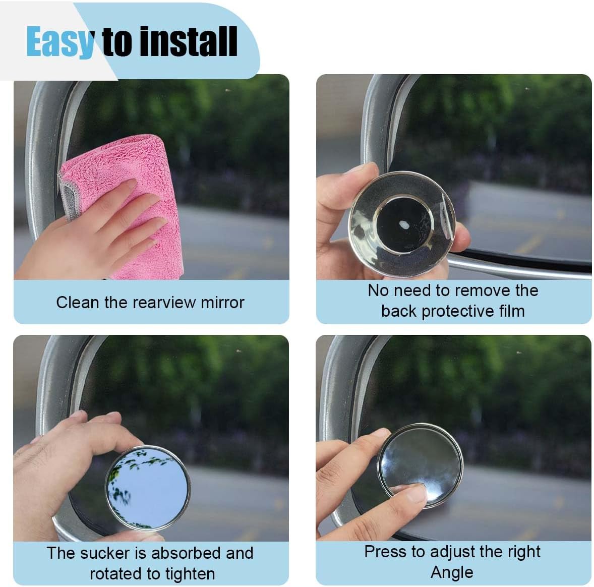 BDZMC 2PCS Suction Cup Car Blind Spot Mirrors, 2" Round HD Glass Convex 360° Wide Angle Rear View Mirror, Adjustable Car Side Mirror, Auto Exterior Accessories for Cars SUVs Trucks (Silver)