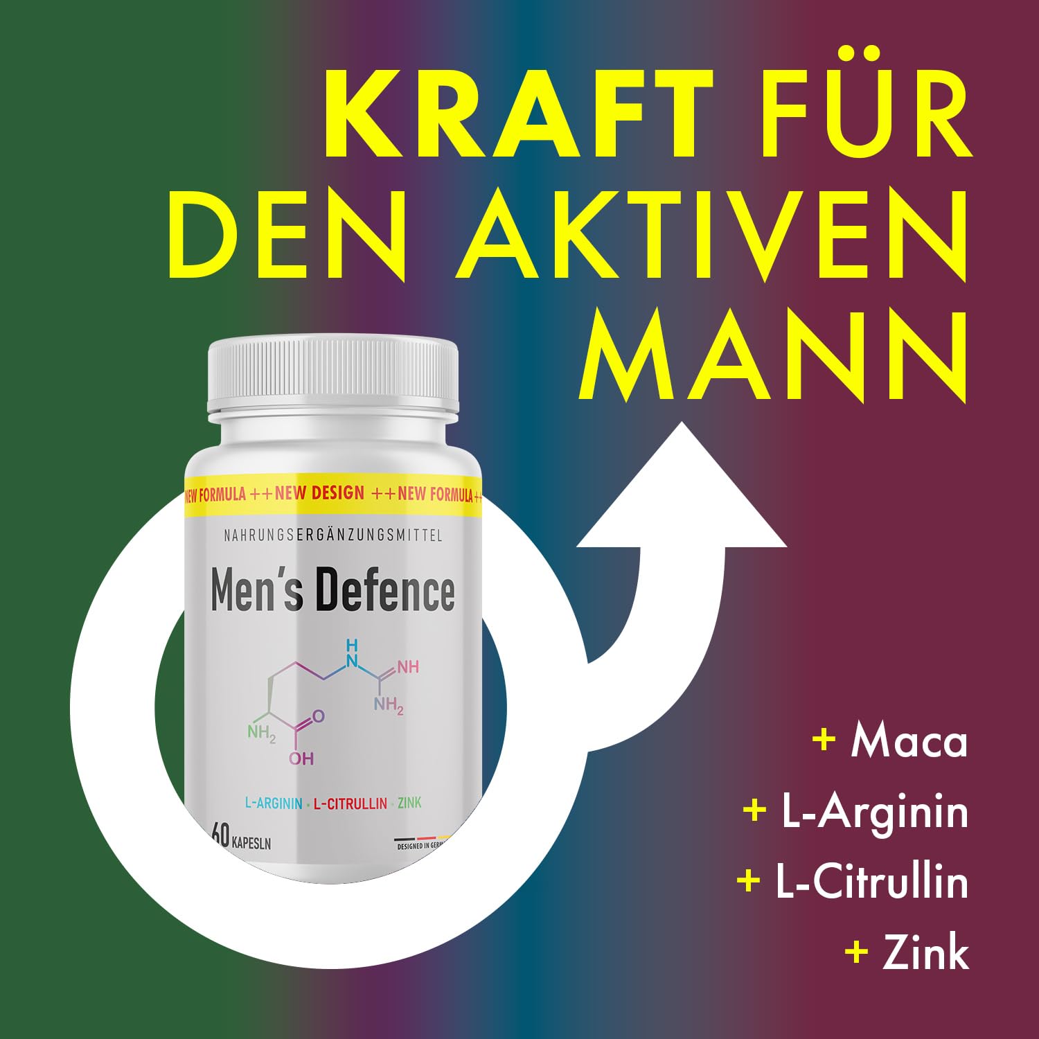 Men`s Defence Kapseln - mit L-Arginin, L-Citrullin und Maca - Kraft für den aktiven Mann - Inhalt 60 Kapseln