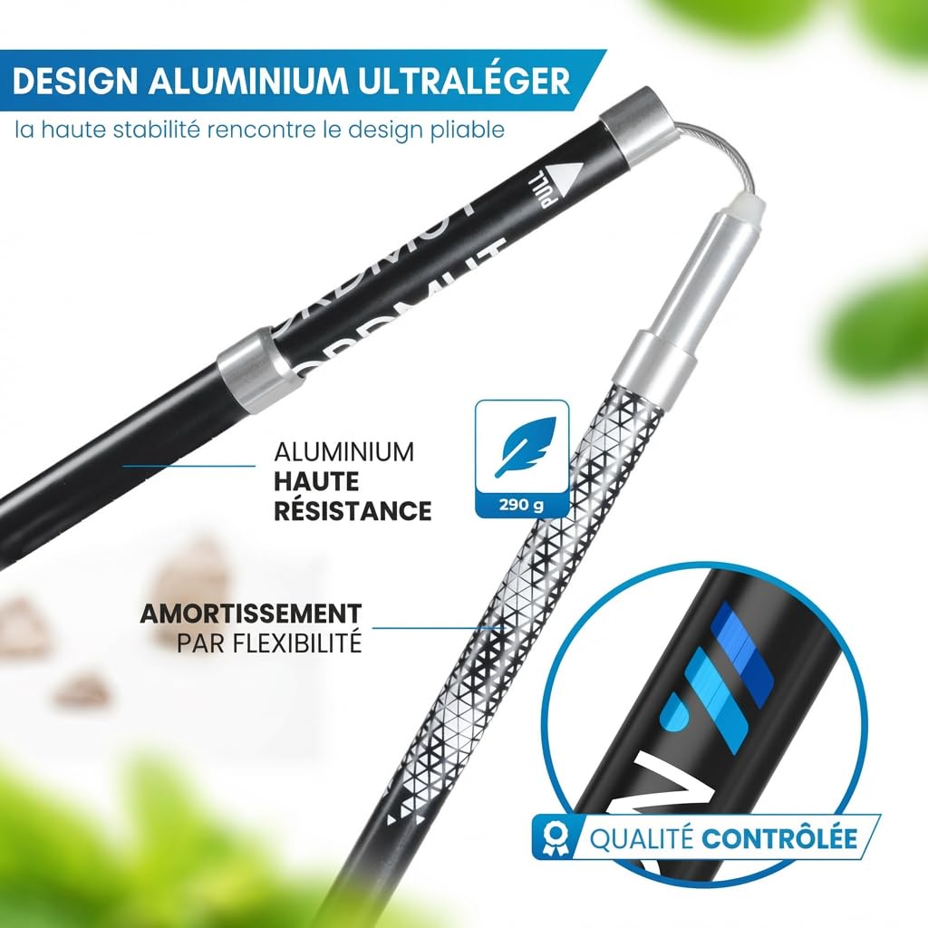 NORDMUT® Bâtons de randonnée pliables | Bâtons de marche nordique ultra légers pour homme et femme | Bâtons de randonnée télescopiques de qualité supérieure | Bâtons de trekking en aluminium [avec jeu