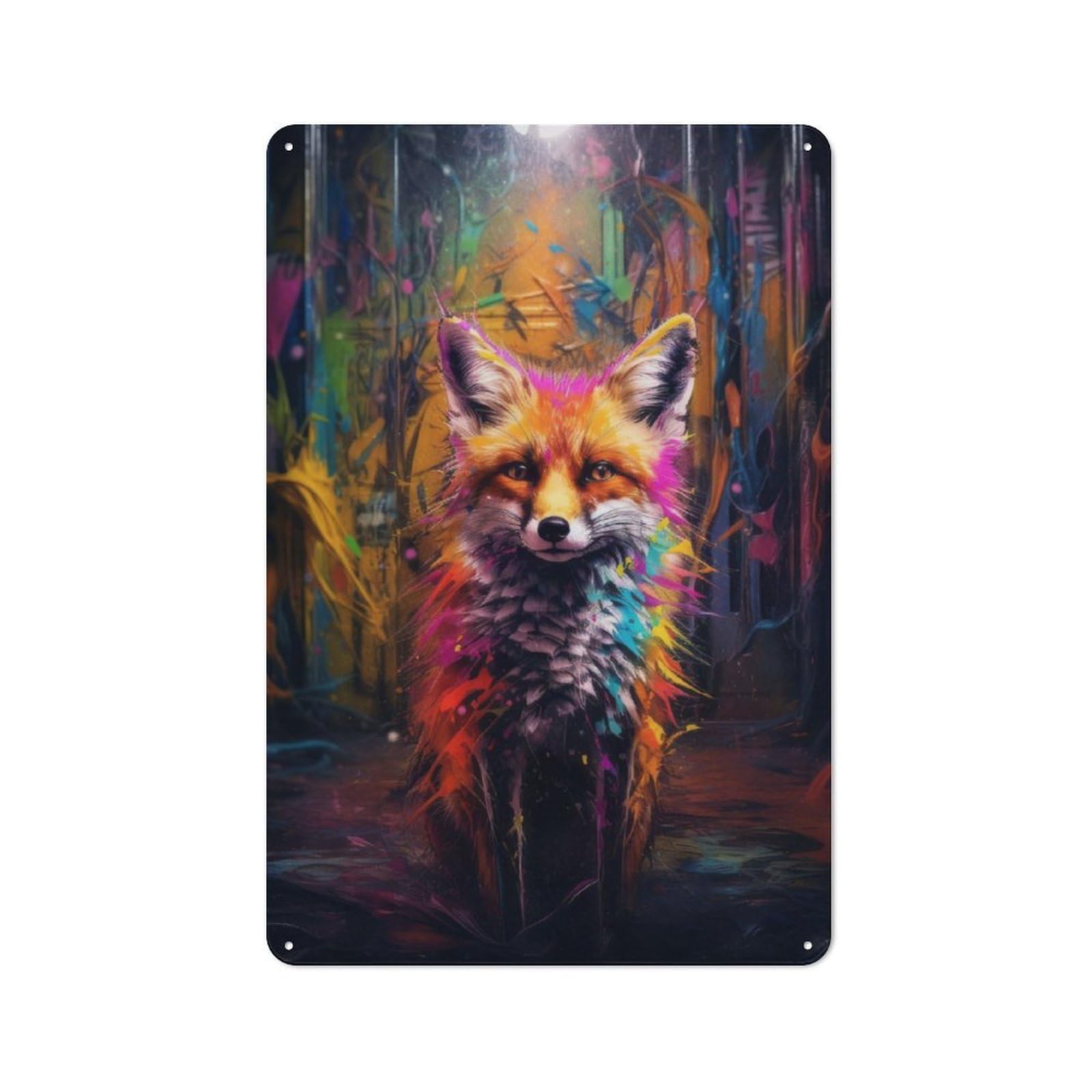 Industrial Graffiti Fox Street Art Decorative Metal Plaque 30x20cm, Studio Wall Art for Flat, Bar, Studio Or Gallery Wall