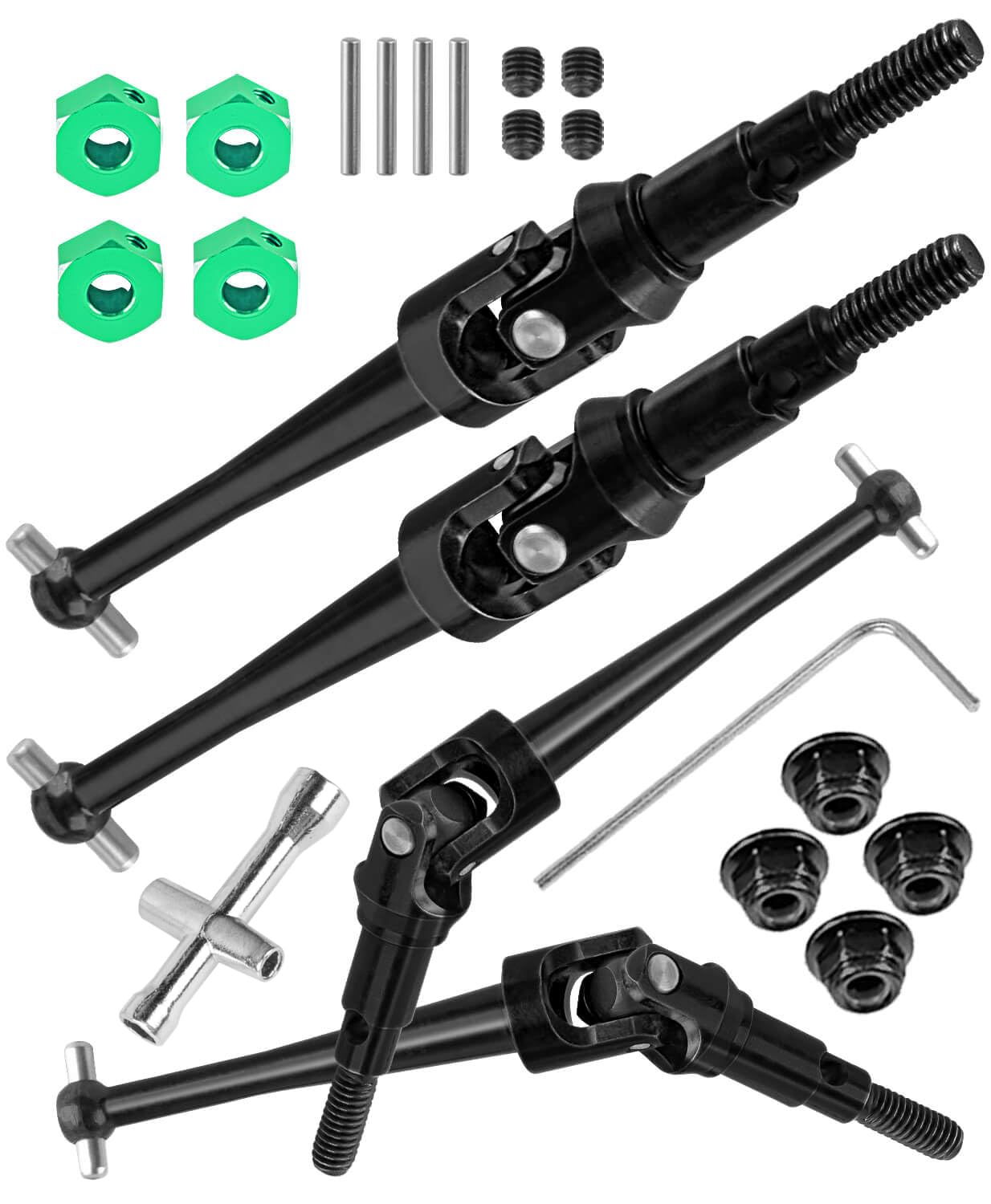 RCYouHott RC #45 Steel CVD Drive Shaft Upgrade Parts for 1/16 H16 16207 16208 16209 16210 RC Car,Front & Rear Driveshaft with Hex Hops Up,Green